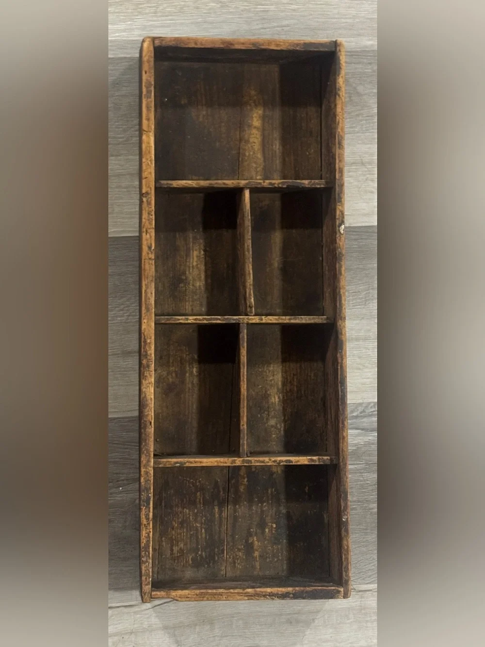 Vintage Rustic Wooden Cubby Shelf in Dark Brown 22”x7”x3”